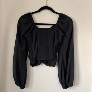 Abercrombie and Fitch Women’s Long Sleeve Ruched Black Blouse in Size Small